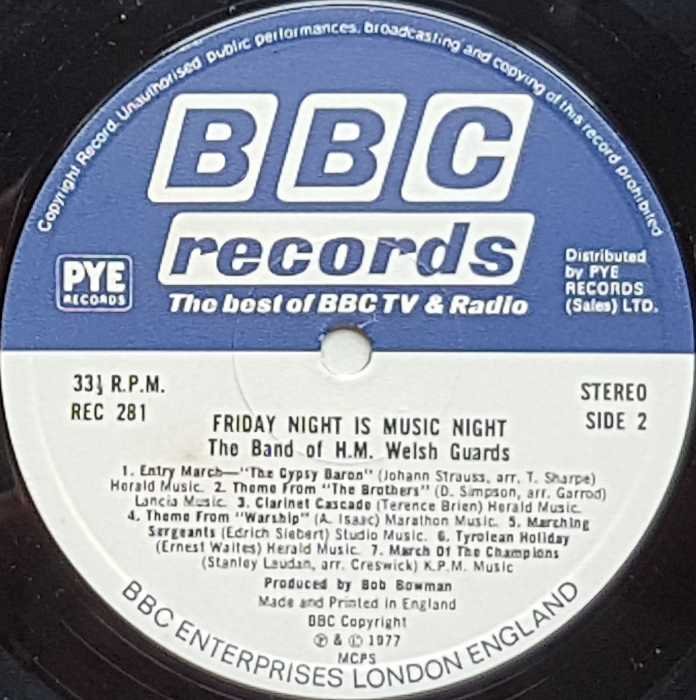 REC 281 Friday night is music night The band of the Welsh guards from the BBC records and Tapes library Label